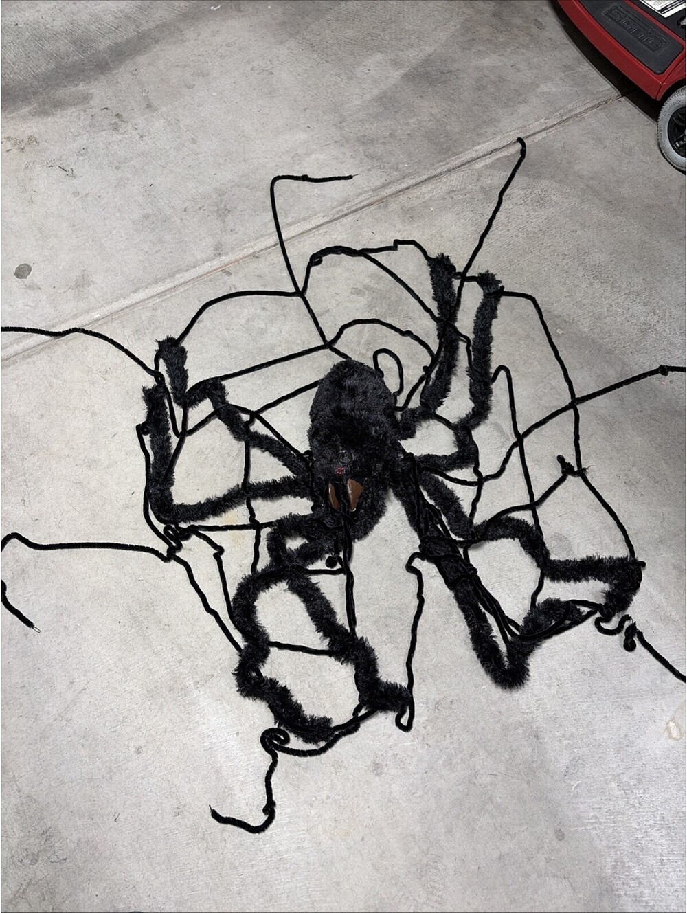 Fuzzy Black Spider With Web Halloween Decor